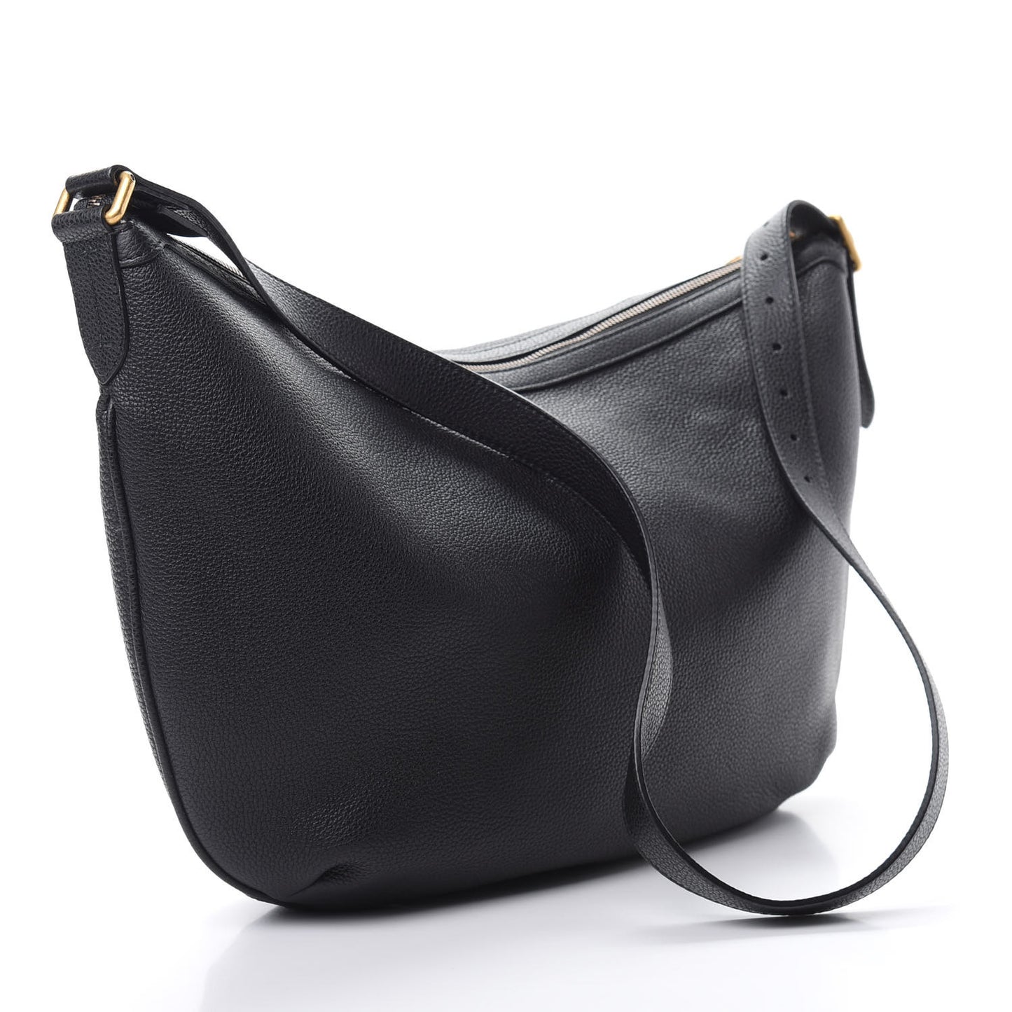 Grained Calfskin Logo Half Moon Hobo Black