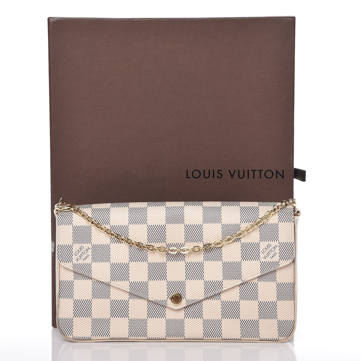 Damier Azur Pochette Felicie Chain Wallet Rose Ballerine