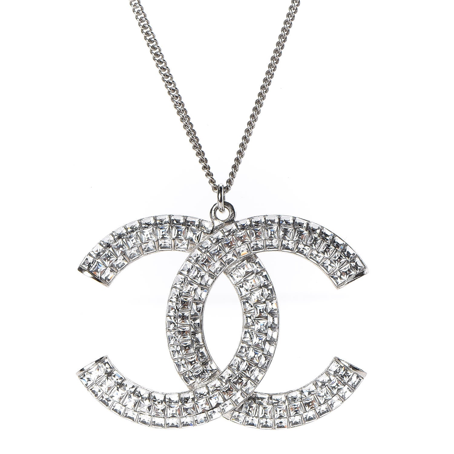 Chanel Crystal CC Necklace Silver 4 of 6