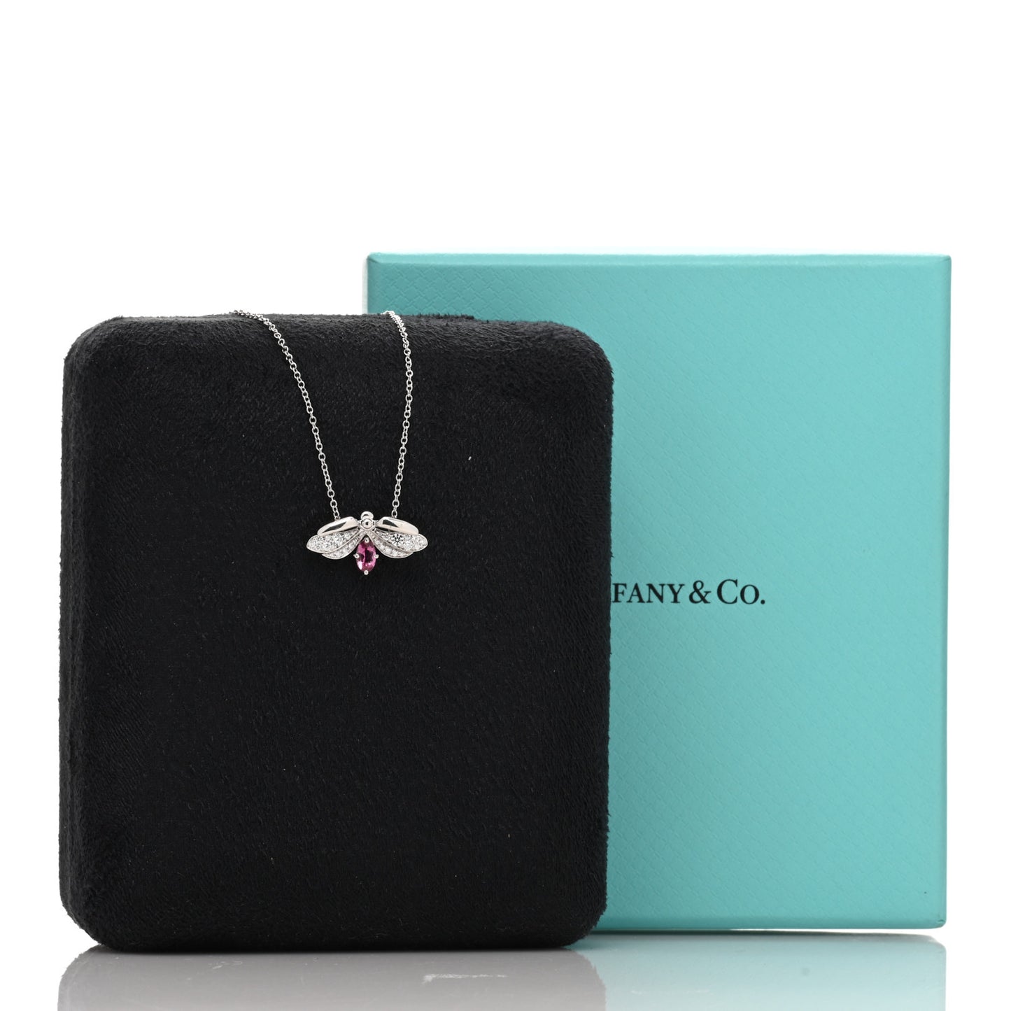 Platinum Diamond Pink Tourmaline Paper Flowers Firefly Pendant Necklace