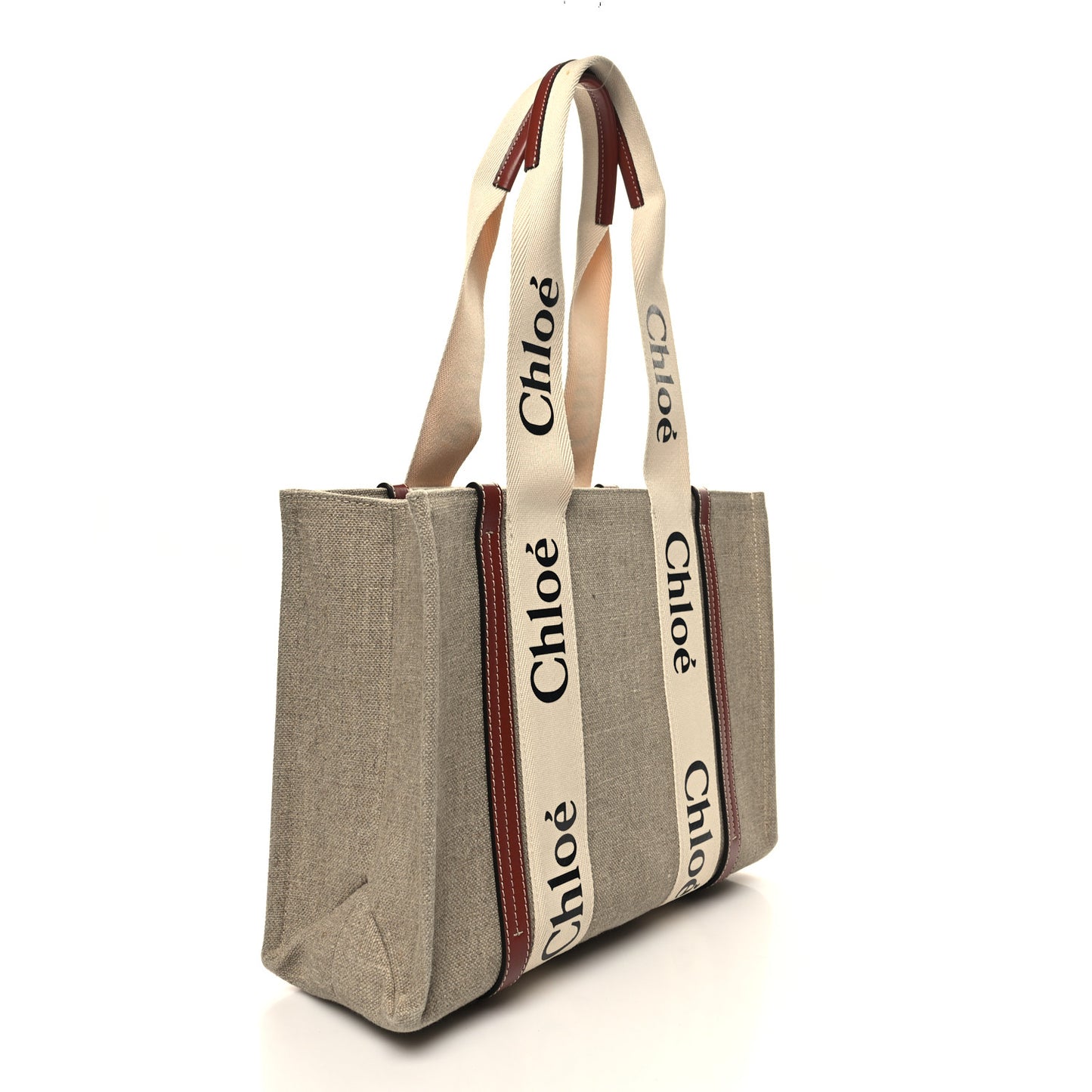 Cotton Calfskin Medium Woody Ribbon Tote White Brown