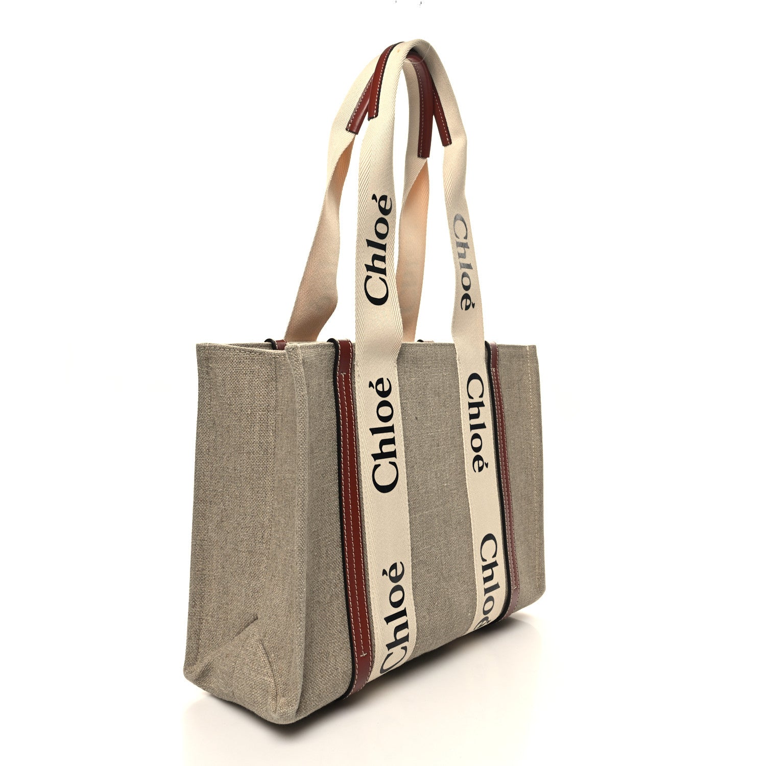 Chloe Cotton Calfskin Medium Woody Ribbon Tote White Brown 3 of 10