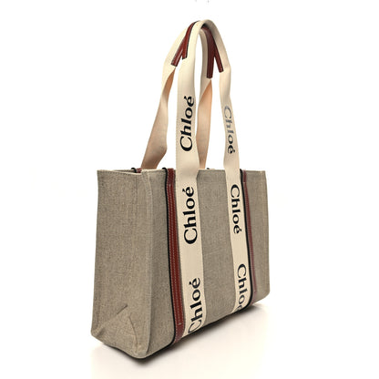 Chloe Cotton Calfskin Medium Woody Ribbon Tote White Brown 3 of 10