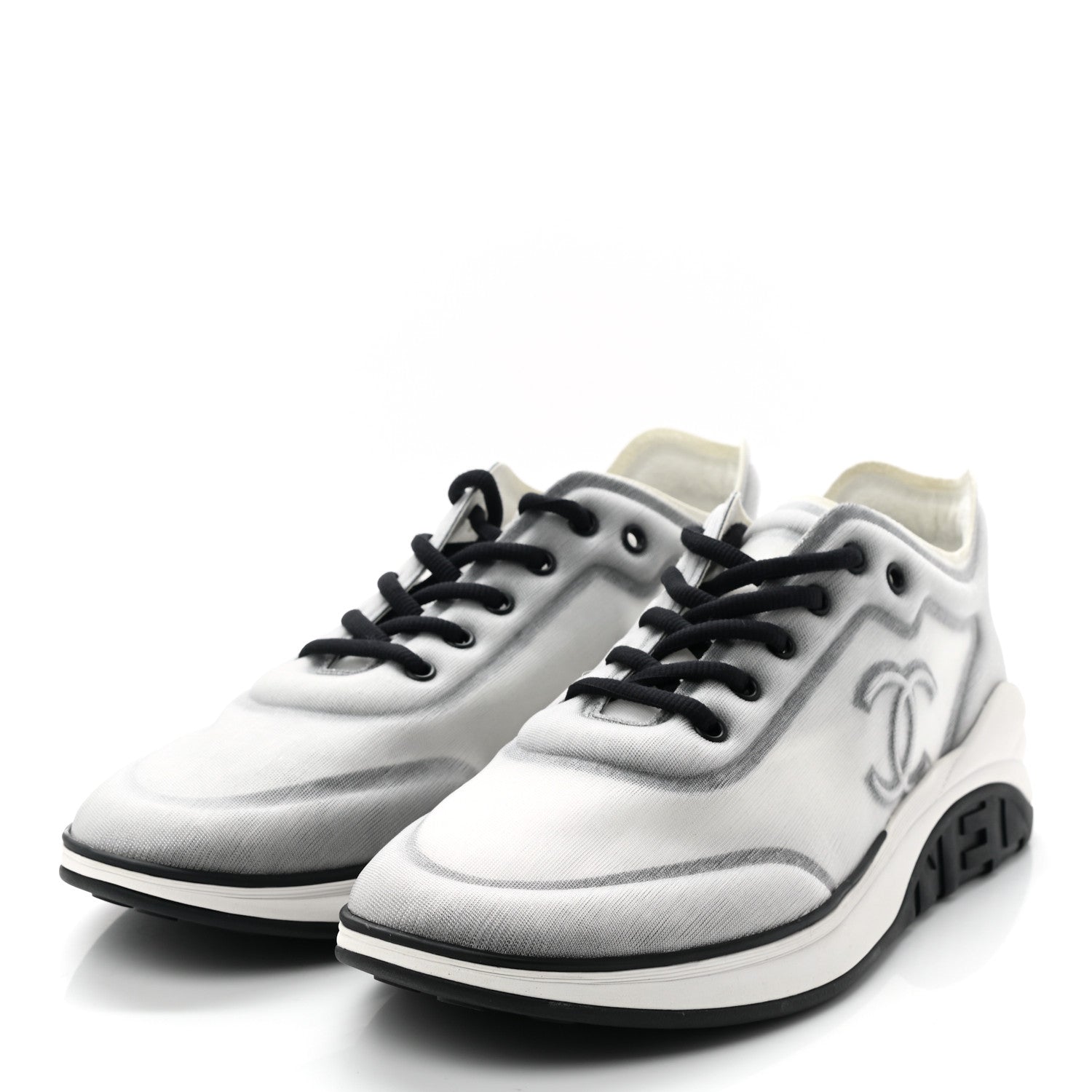 Chanel Mesh Lycra Thermoplastic Mens Sneakers 45 Grey White 3 of 8