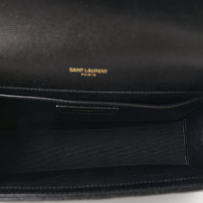Saint Laurent Grain De Poudre Textured Mixed Matelasse Triquilt Medium Monogram Satchel Black 5 of 12
