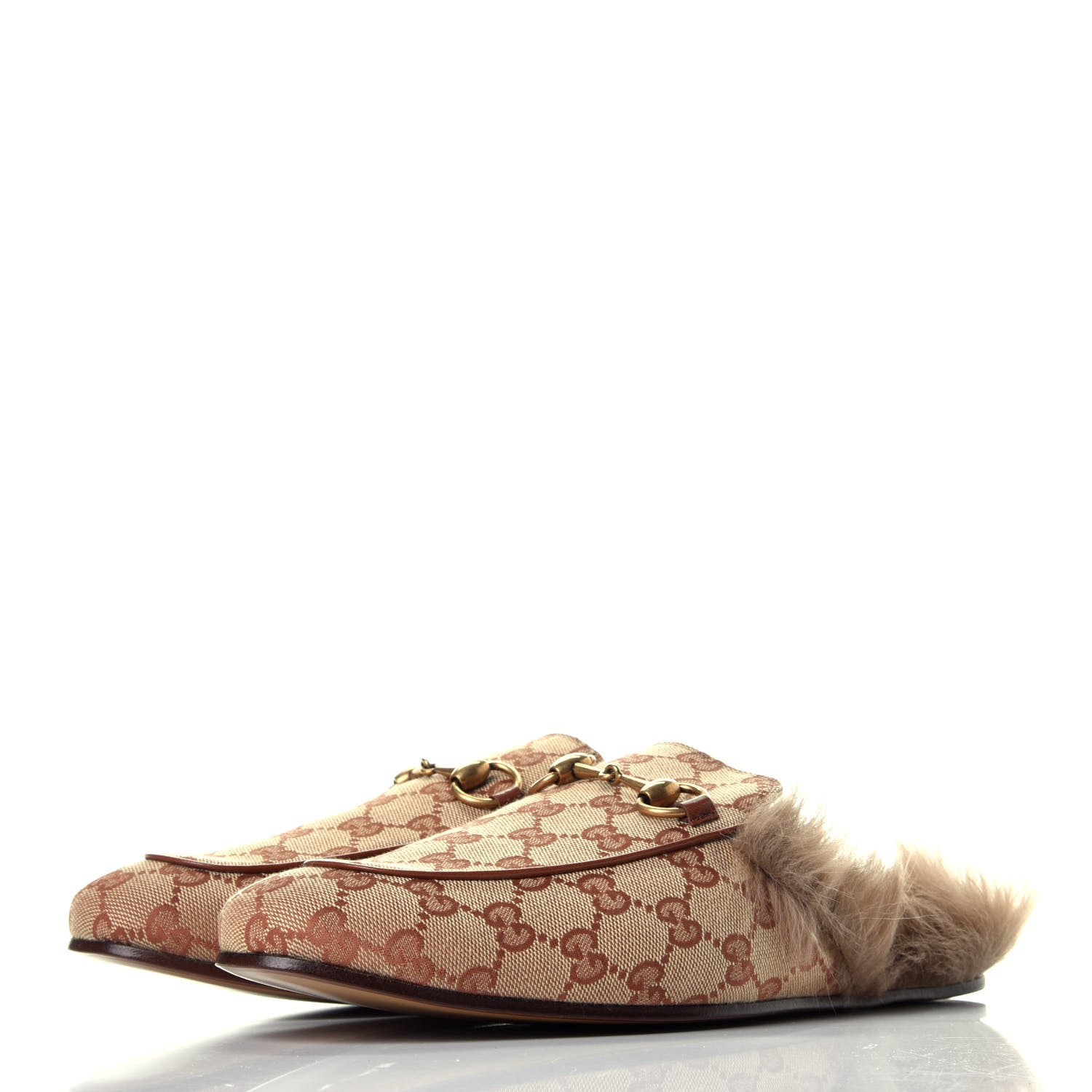 Gucci GG Monogram Fur Mens Princetown Slippers 7 Beige Ruggine Rust 3 of 8