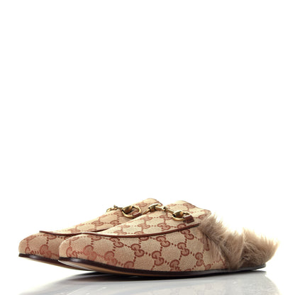 Gucci GG Monogram Fur Mens Princetown Slippers 7 Beige Ruggine Rust 3 of 8