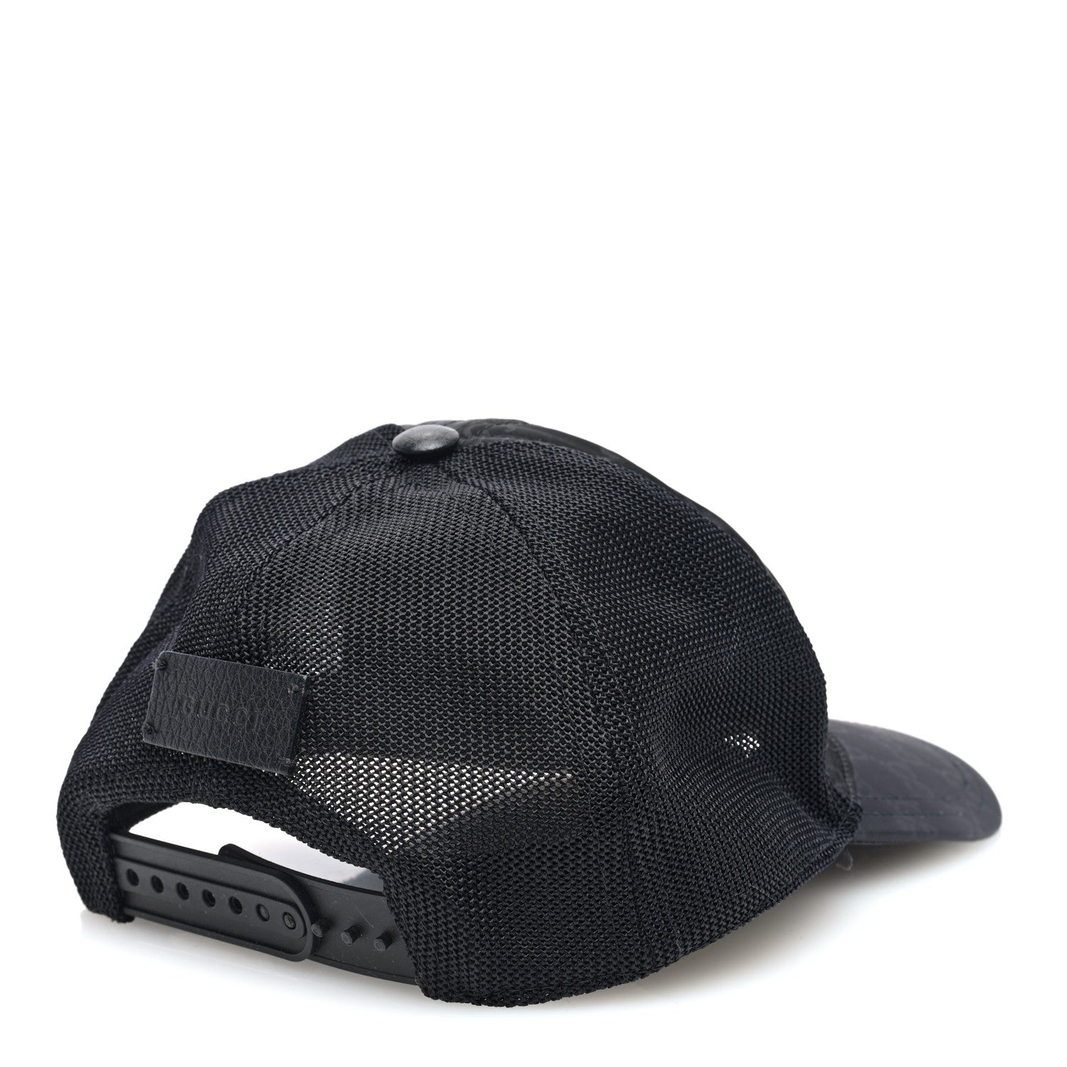 Gucci Nylon Light Mesh Dollar Calfskin GG Monogram Baseball Hat S Black 3 of 8