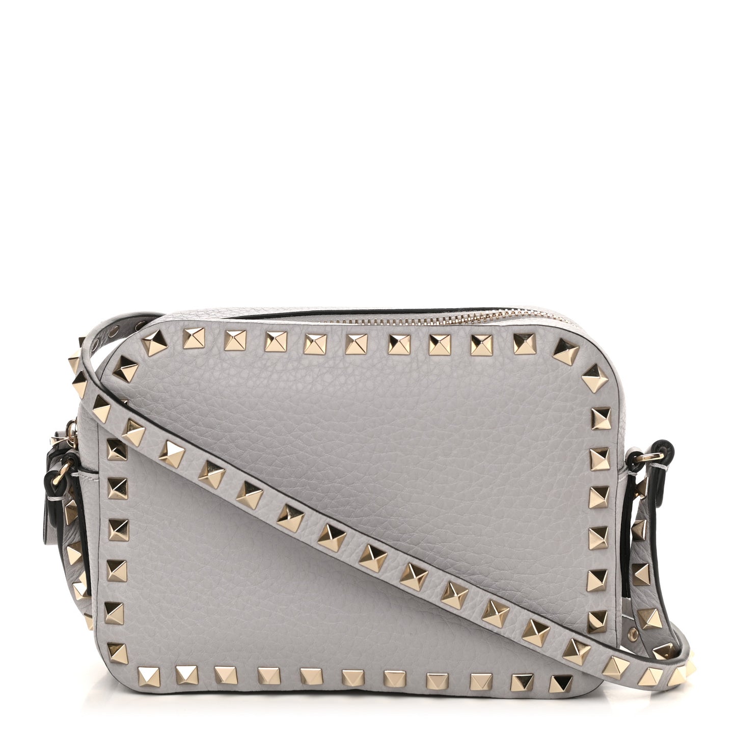Pebbled Calfskin Rockstud Camera Crossbody Bag Grey