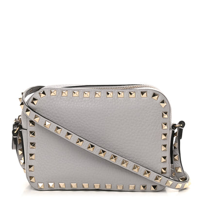 Valentino Garavani Pebbled Calfskin Rockstud Camera Crossbody Bag Grey 1 of 9