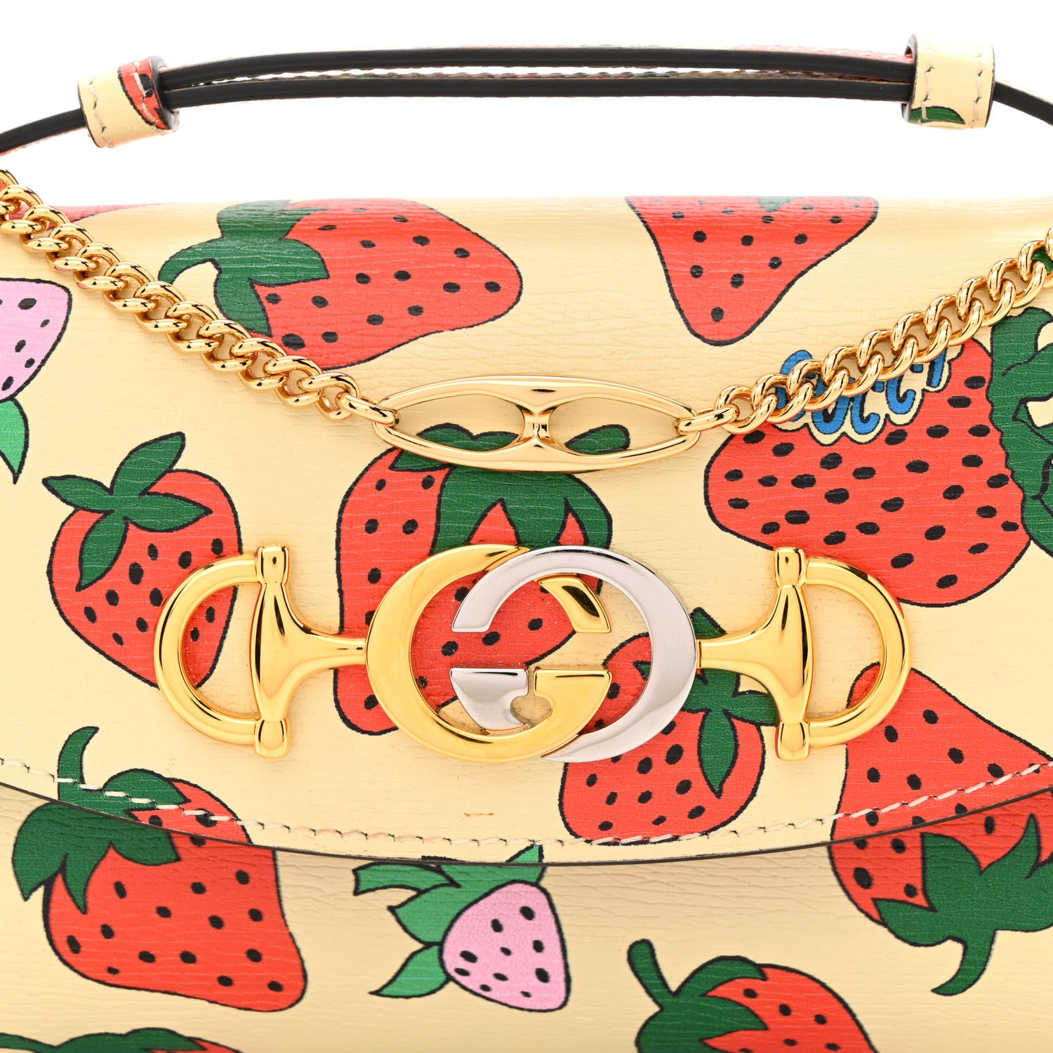 Gucci Calfskin Strawberry Print Mini Zumi Shoulder Bag Ivory Red 8 of 10