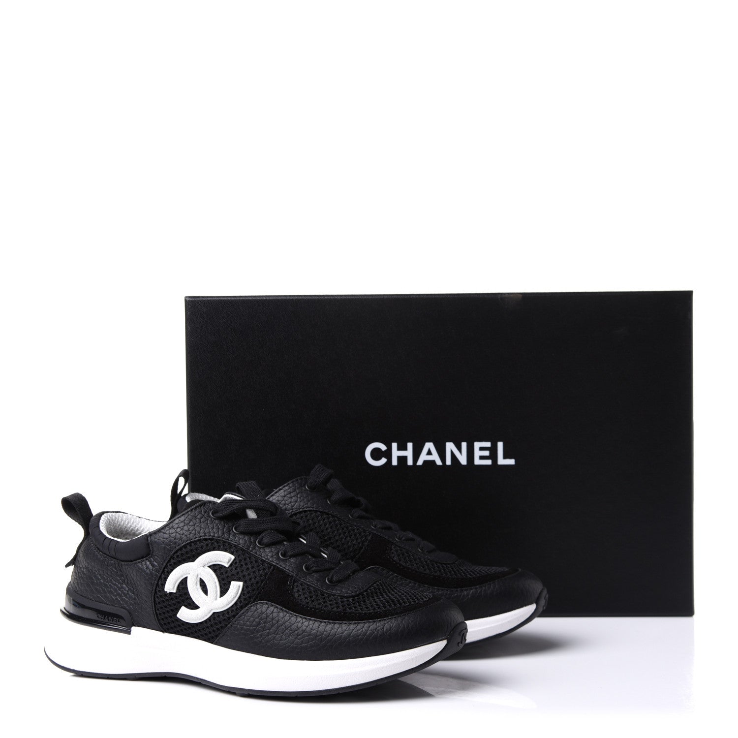Chanel Calfskin Mesh Lycra Suede Womens Logo Sneakers 36.5 Black 8 of 8