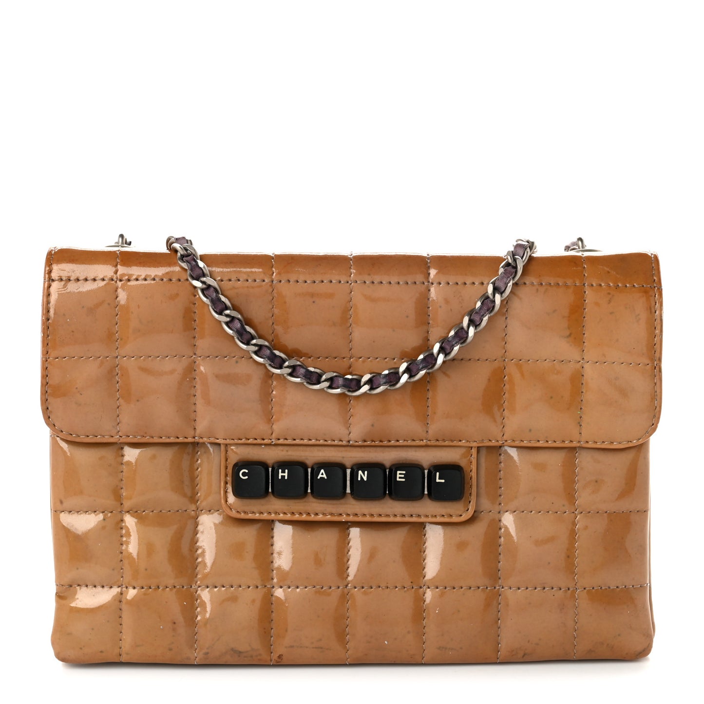 Patent Square Stitched Keyboard Flap Clutch Purple