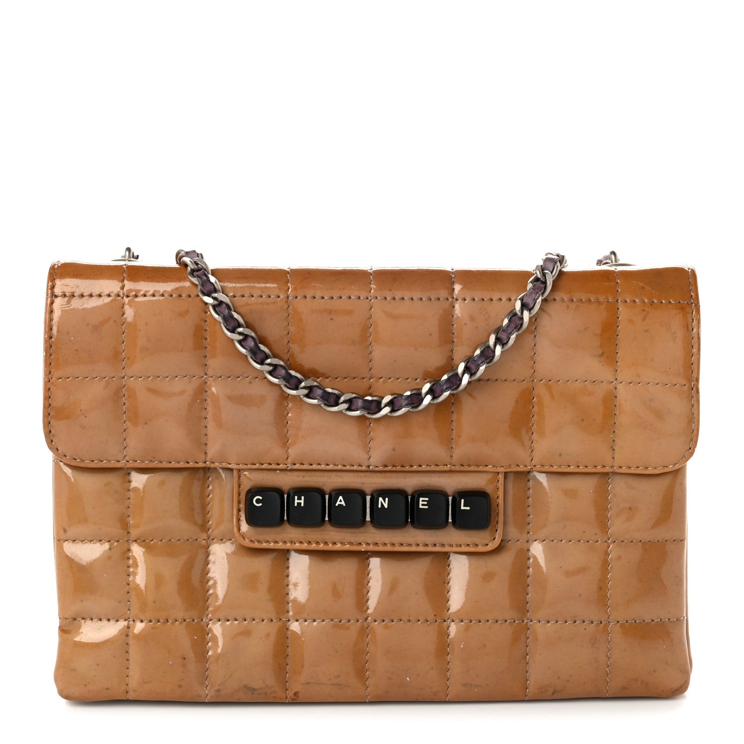 Chanel Patent Square Stitched Keyboard Flap Clutch Purple 1 of 13