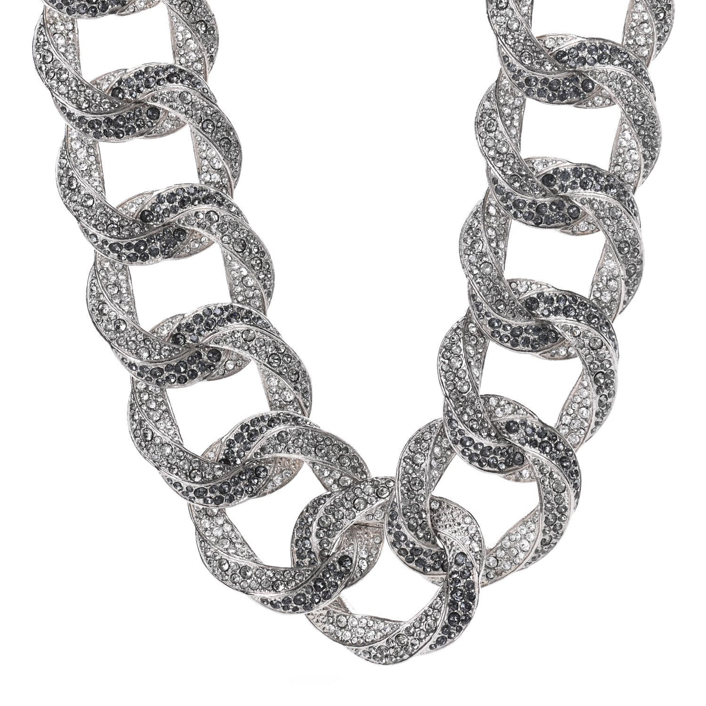 Crystal CC Chain Link Choker Necklace Silver