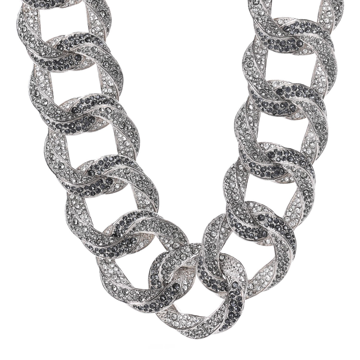 Chanel Crystal CC Chain Link Choker Necklace Silver 1 of 5