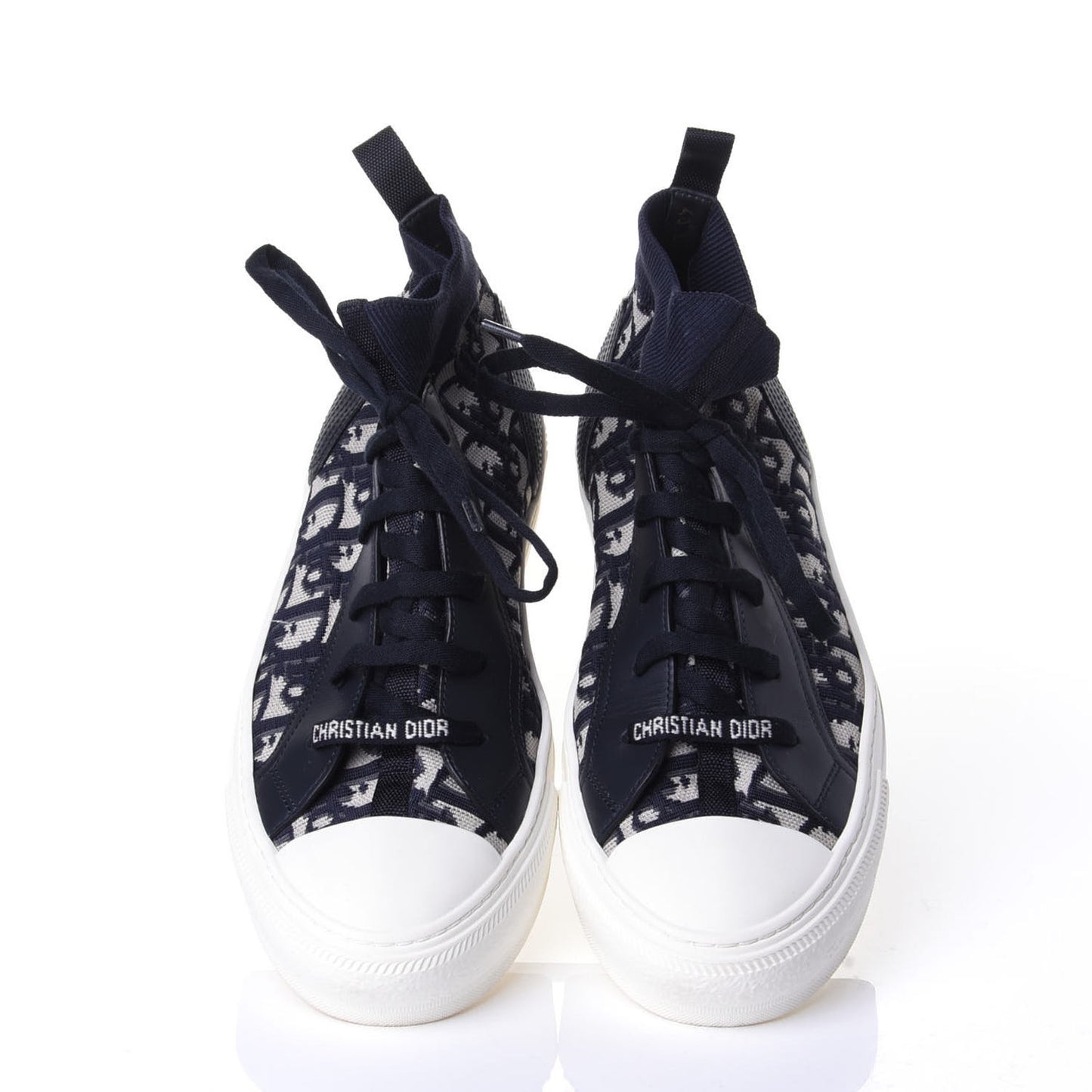 Technical Knit Calfskin Oblique Womens Walk'n Dior Mid Top Sneakers 40 Deep Blue