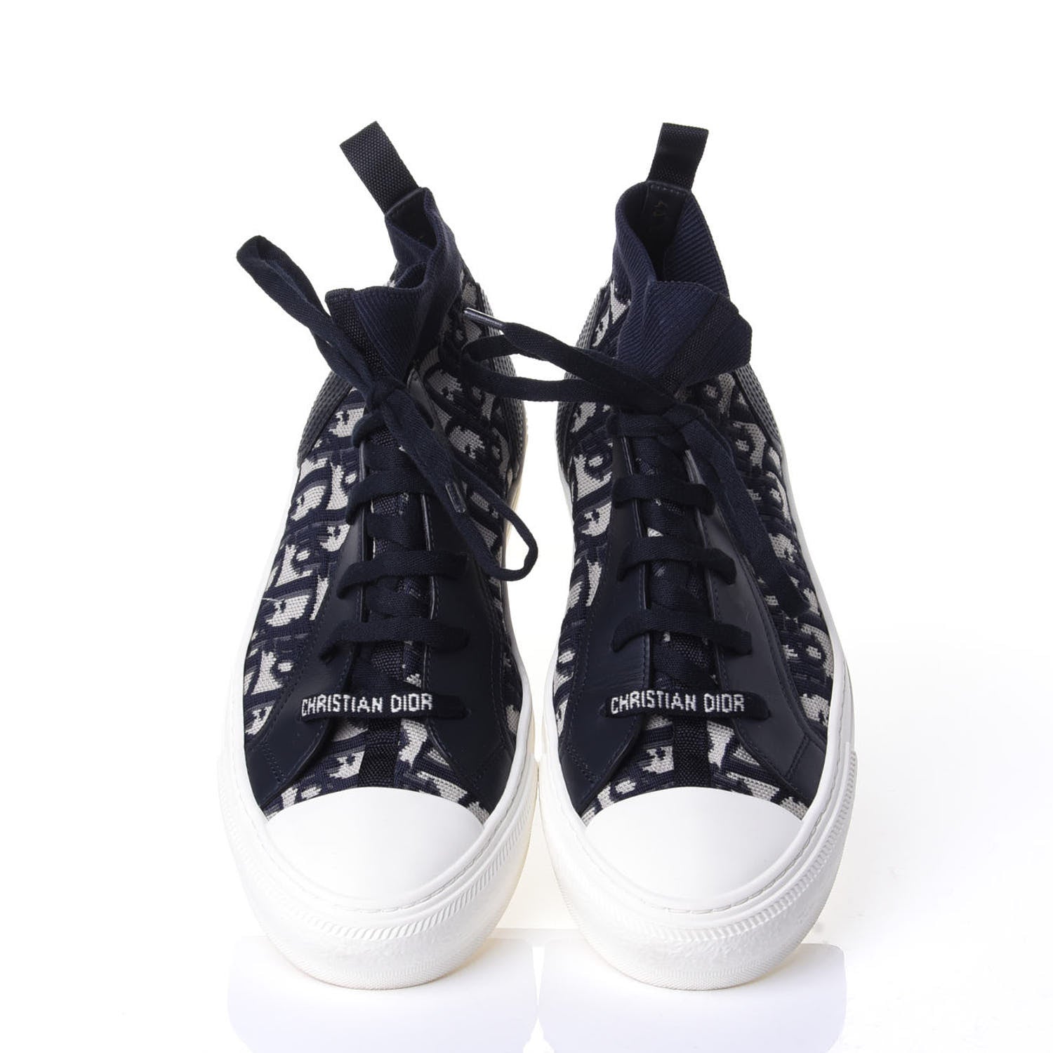 Christian Dior Technical Knit Calfskin Oblique Womens Walk'n Dior Mid Top Sneakers 40 Deep Blue 5 of 9