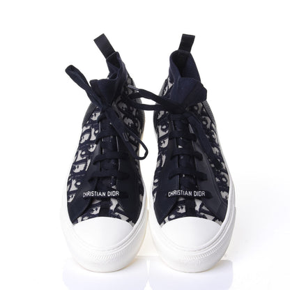 Christian Dior Technical Knit Calfskin Oblique Womens Walk'n Dior Mid Top Sneakers 40 Deep Blue 5 of 9