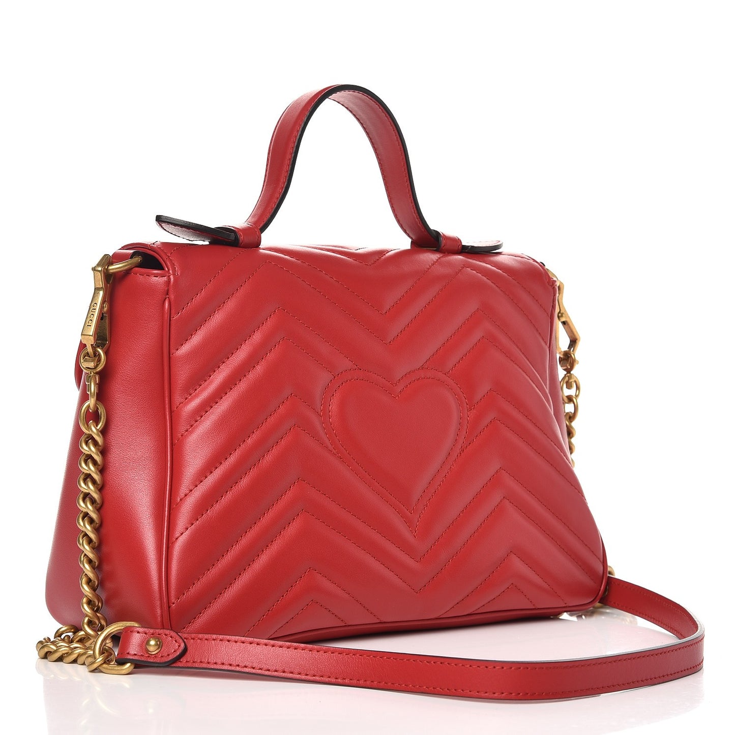Calfskin Matelasse Small GG Marmont Top Handle Shoulder Bag Hibiscus Red