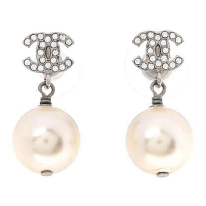 Chanel Crystal Pearl CC Drop Earrings Gold 1 of 4