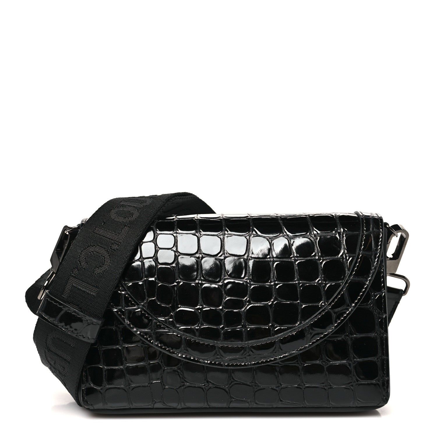 Christian Louboutin Calfskin Embossed Crocodile Loubi54 Explorafunk Crossbody Bag Black 1 of 9