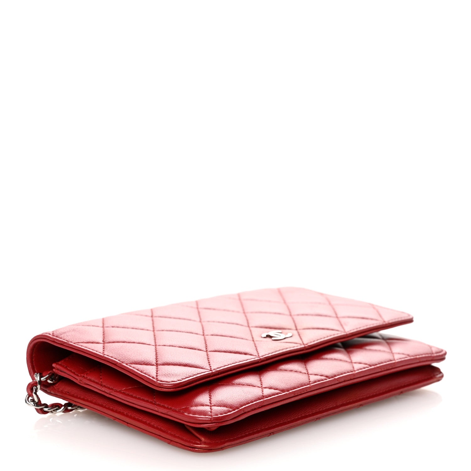 Chanel Lambskin Quilted Wallet On Chain WOC Red 4 of 12