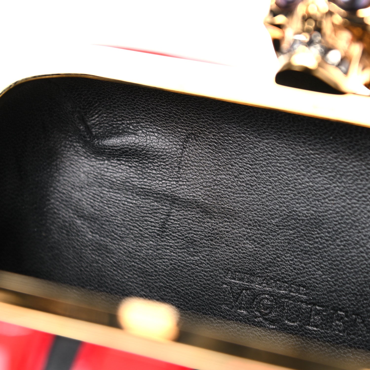 Alexander McQueen Patent Calfskin Britannia Skull Box Clutch Red Black 13 of 18