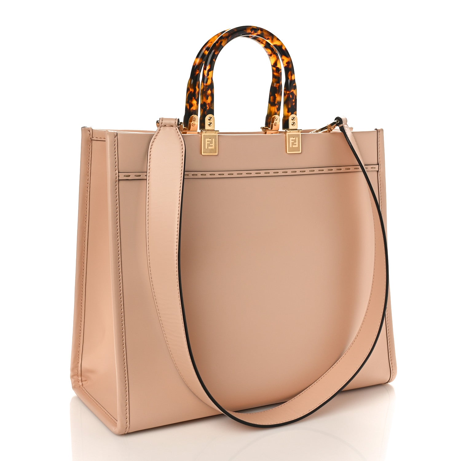 Fendi Vitello King Plexiglass Logo Embossed Medium Fendi Sunshine Shopper Tote Light Rose 3 of 9