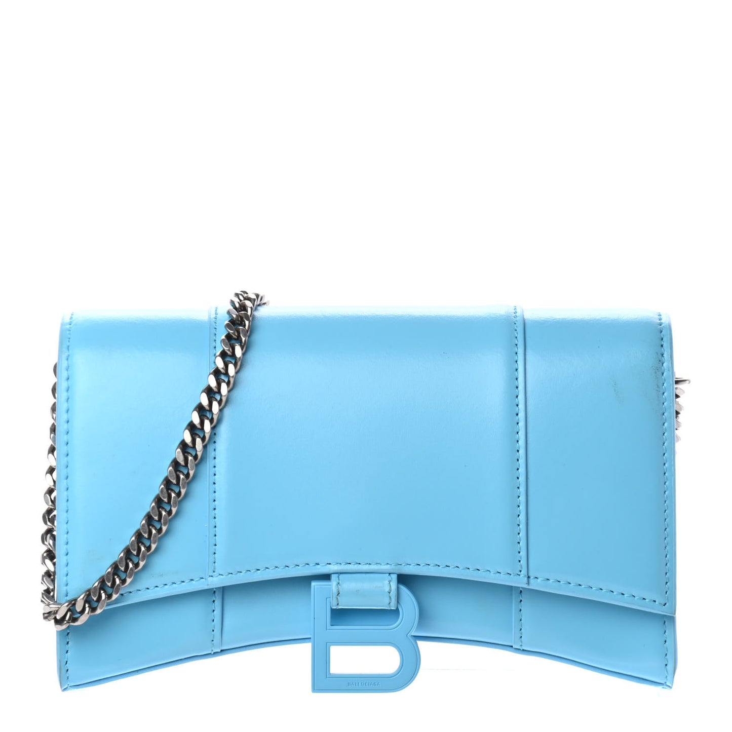 Shiny Box Calfskin Tonal B Hourglass Chain Bag Azur