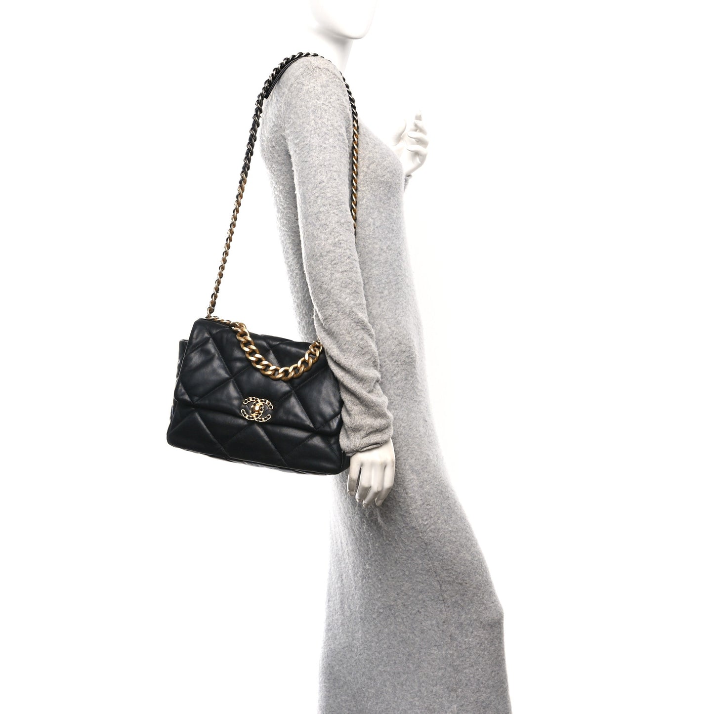 Goatskin Quilted Large Chanel 19 Flap Black
