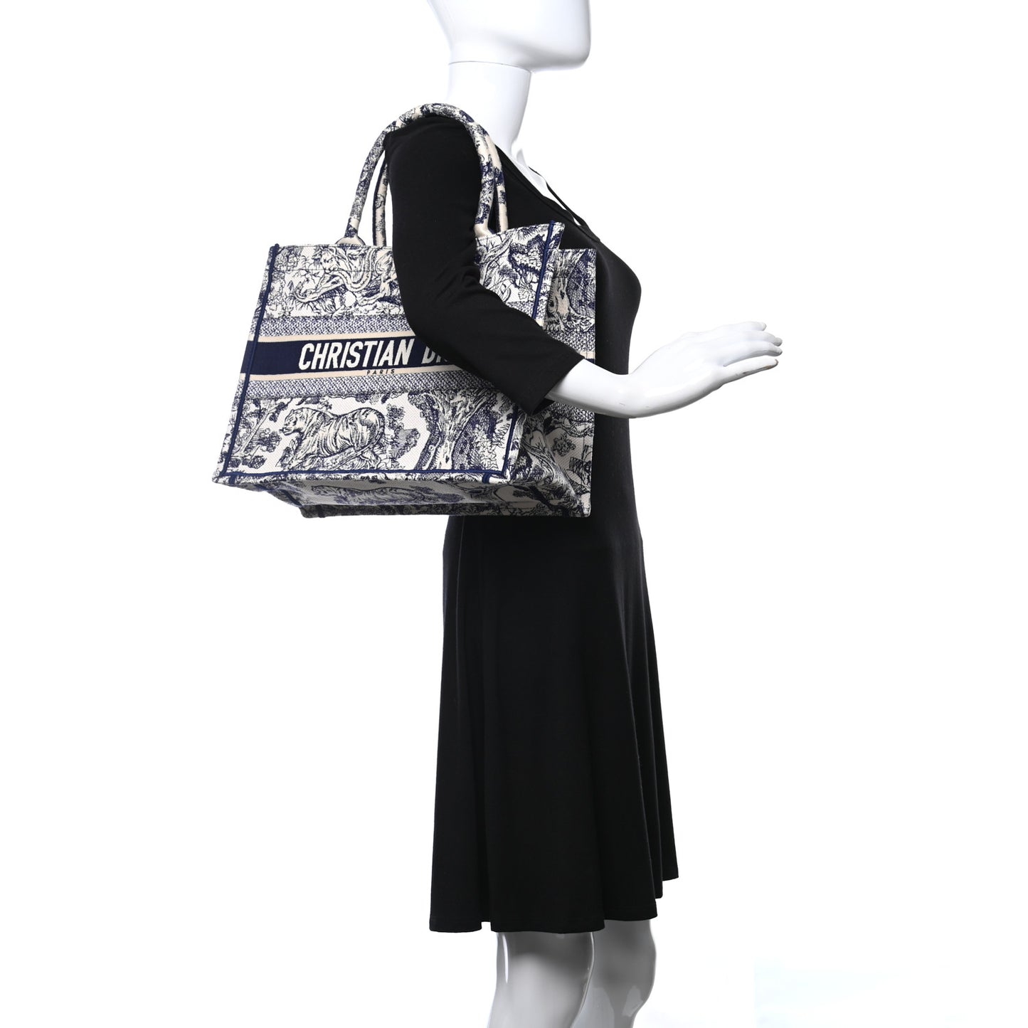 Canvas Embroidered Toile De Jouy Medium Book Tote Blue