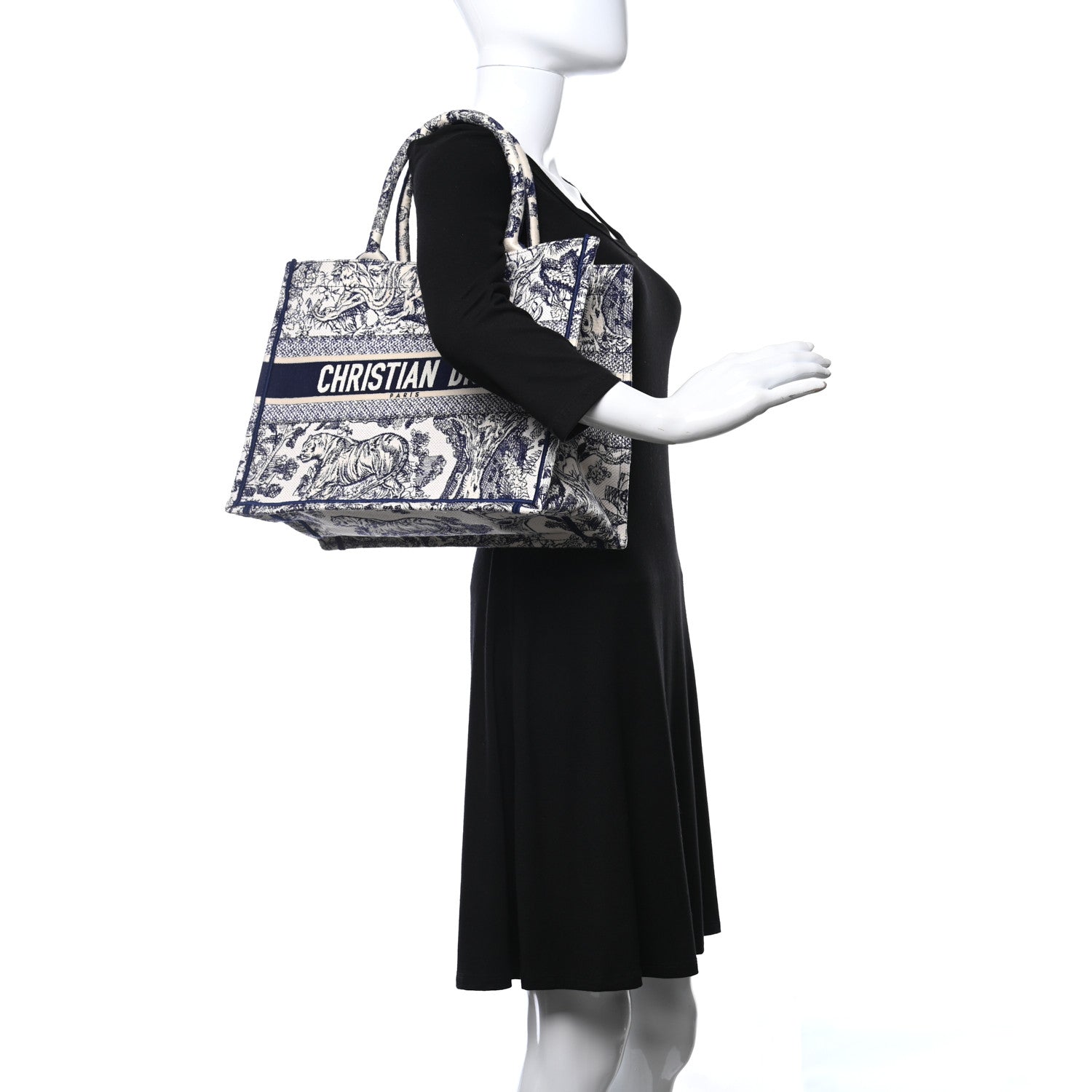 Christian Dior Canvas Embroidered Toile De Jouy Medium Book Tote Blue 2 of 9