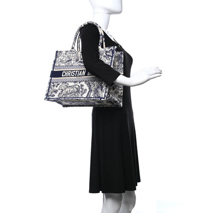 Christian Dior Canvas Embroidered Toile De Jouy Medium Book Tote Blue 2 of 9
