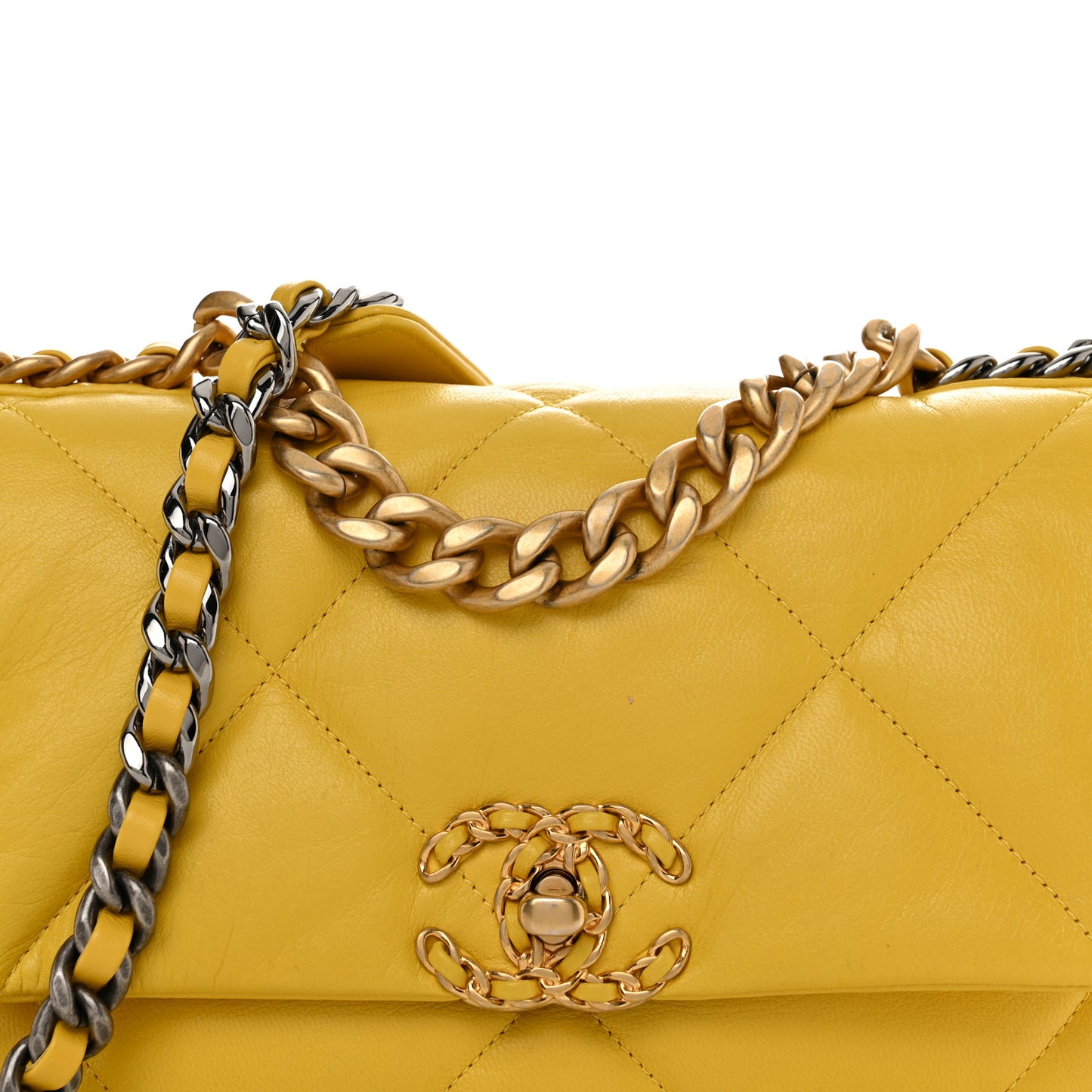 Lambskin Quilted Medium Chanel 19 Flap Yellow