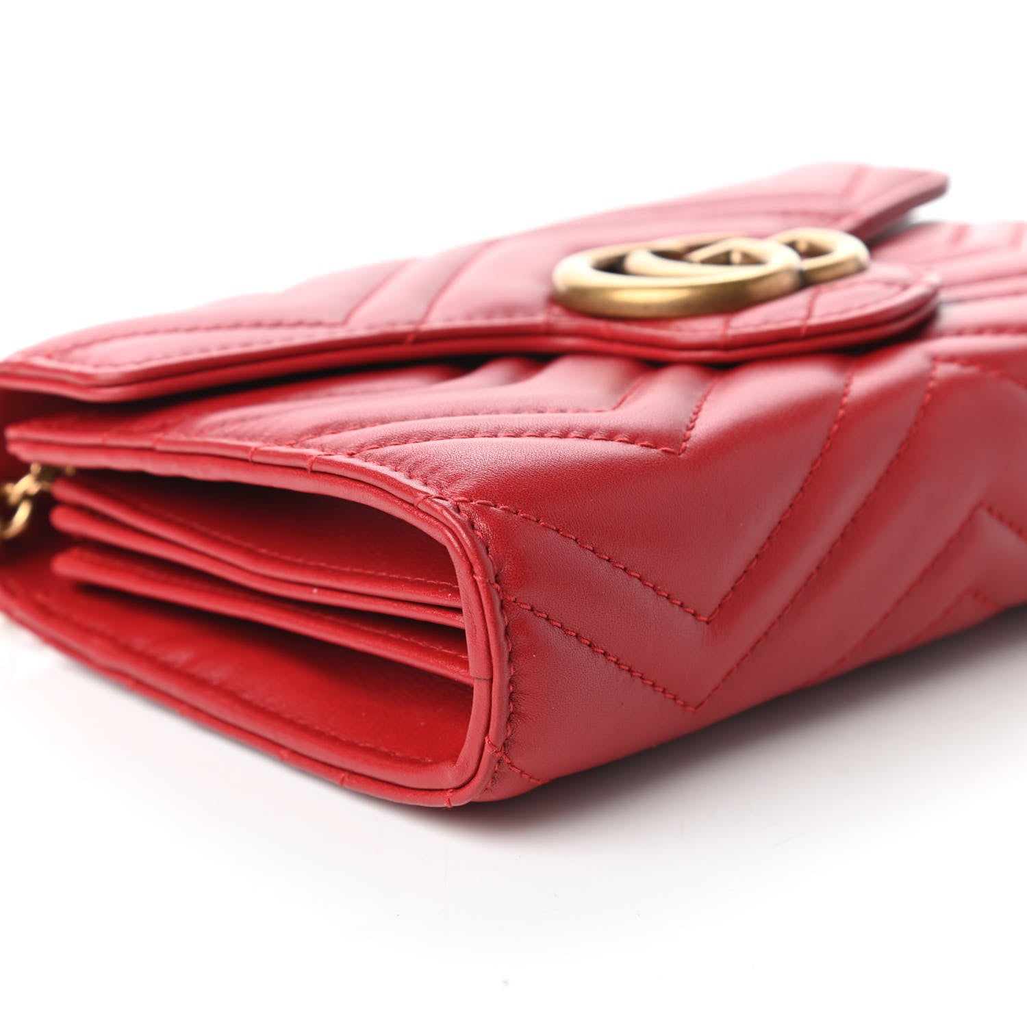 Gucci Calfskin Matelasse GG Marmont Chain Wallet Hibiscus Red 6 of 12