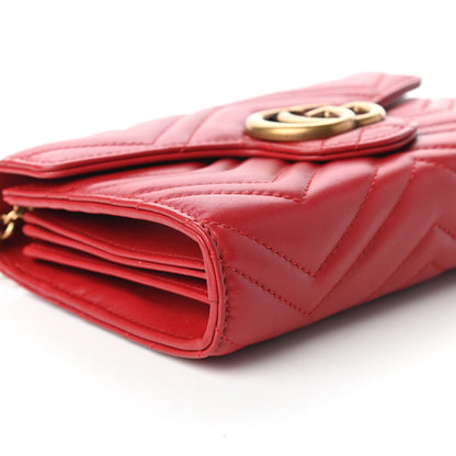 Gucci Calfskin Matelasse GG Marmont Chain Wallet Hibiscus Red 6 of 12