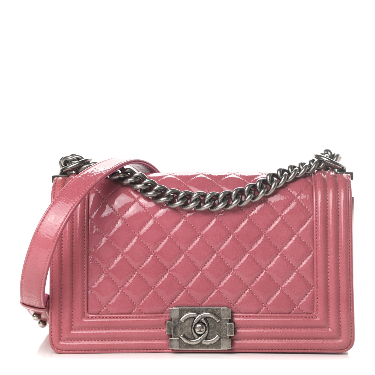 Patent Calfskin Quilted Medium Boy Flap Light Pink