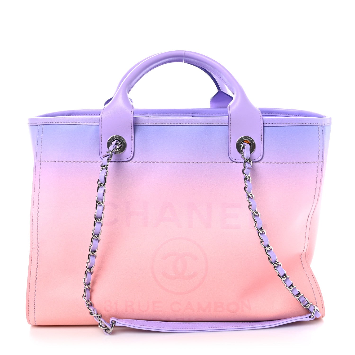 Chanel Shaded Calfskin Small Deauville Tote Light Purple Pink Coral 1 of 11