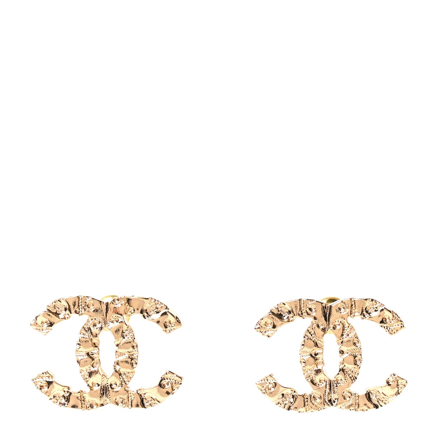 Metal Textured CC Earrings Gold