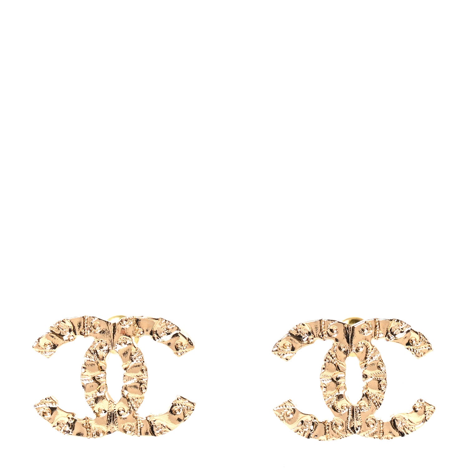 Chanel Metal Textured CC Earrings Gold 1 of 5