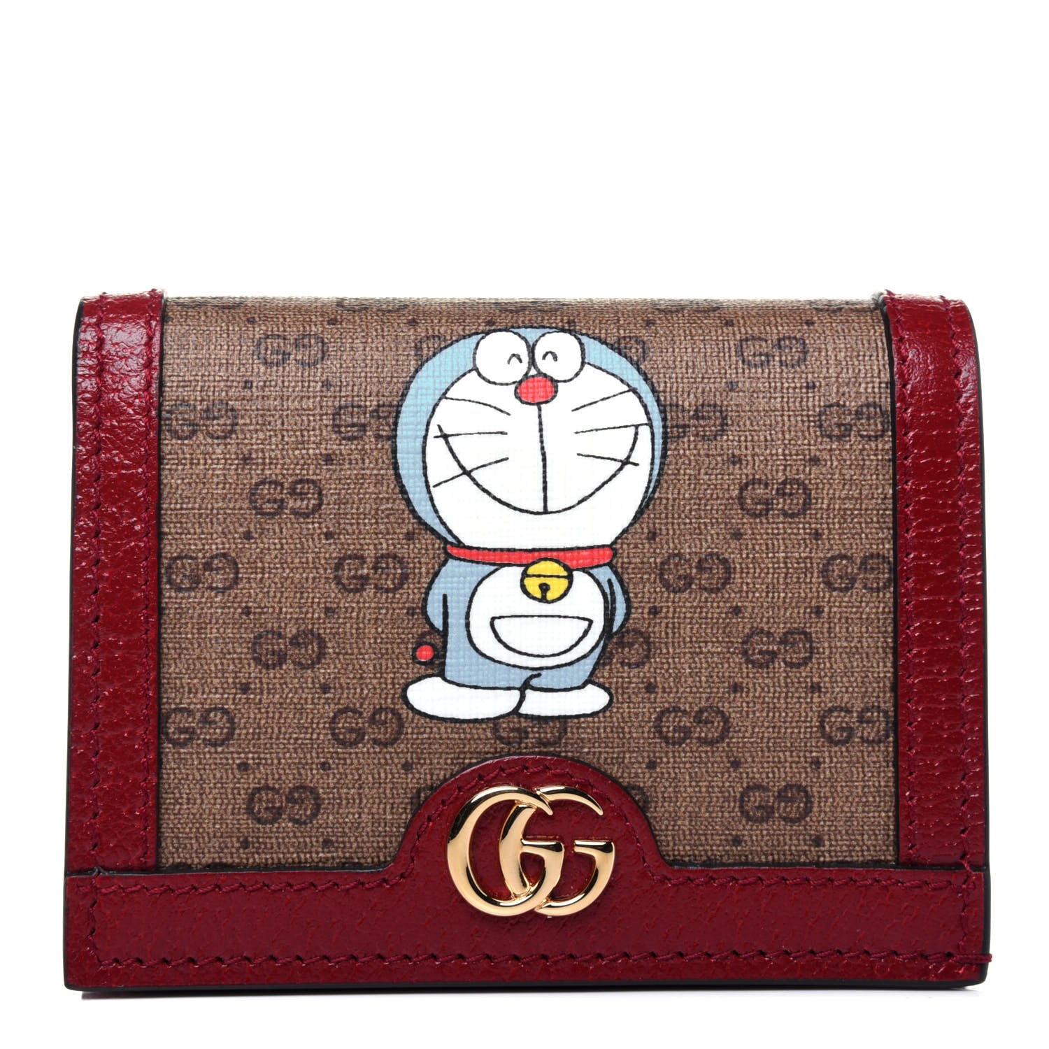 Gucci X DORAEMON Mini Vintage GG Supreme Monogram Card Case Wallet Beige Cherry Red 1 of 10