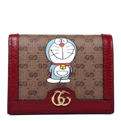 Gucci X DORAEMON Mini Vintage GG Supreme Monogram Card Case Wallet Beige Cherry Red 1 of 10