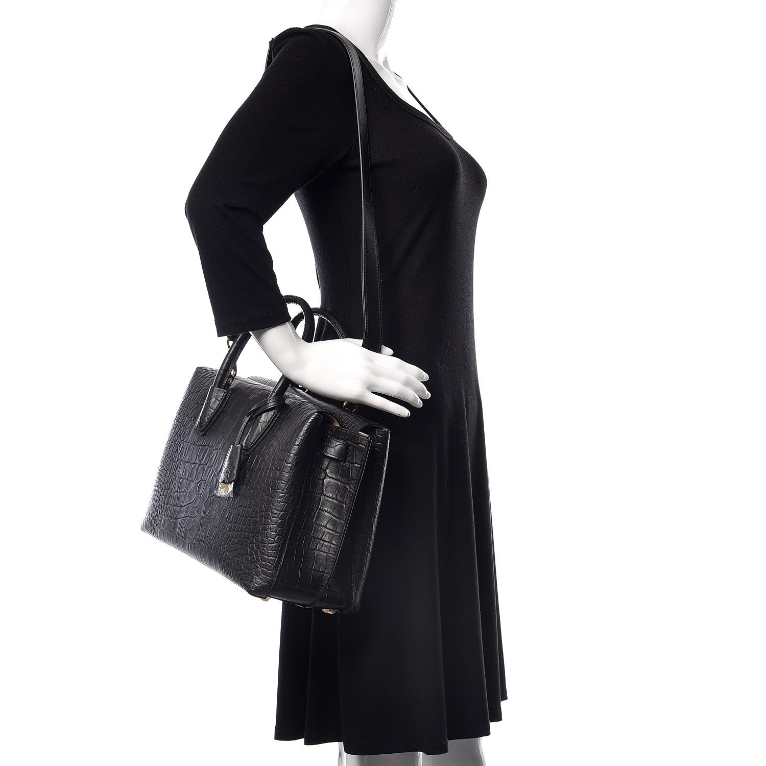 MCM Calfskin Crocodile Embossed Medium Milla Tote Black 2 of 10