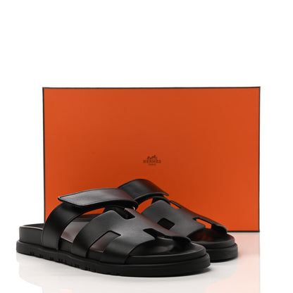 Hermes Calfskin Womens Chypre Sandals 39 Black 9 of 9