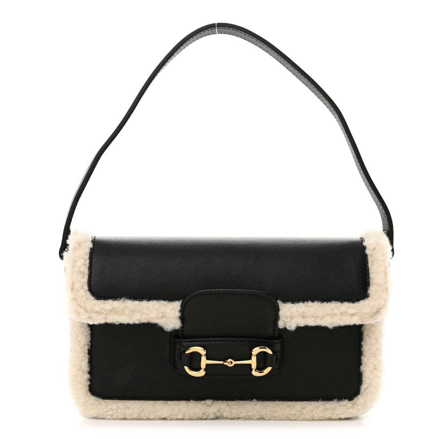 Sakai Be Green Calfskin Shearling Mini Horsebit 1955 Shoulder Bag Black