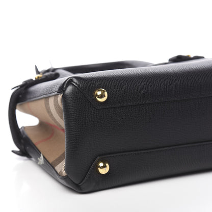Burberry Grainy Calfskin House Check Small Banner Tote Black 10 of 11