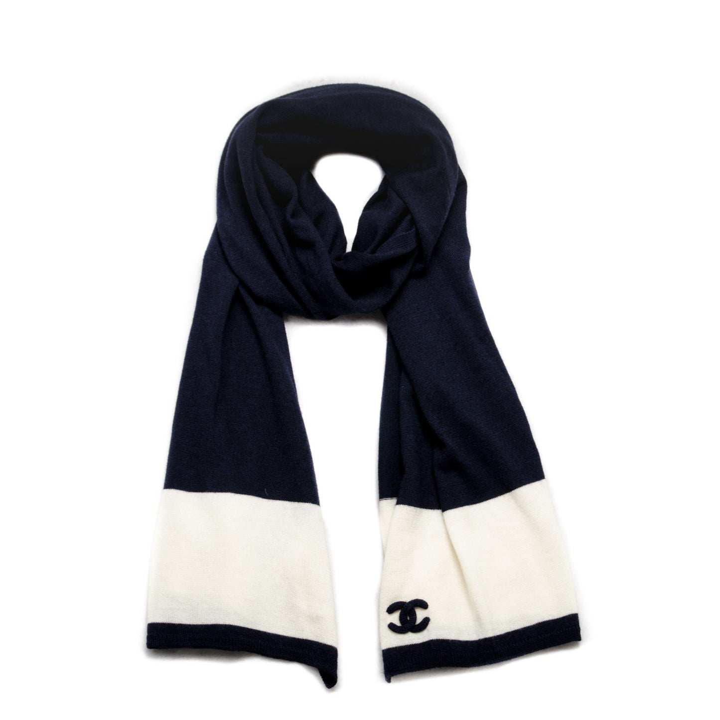 Cashmere Wool Silk CC Scarf Navy