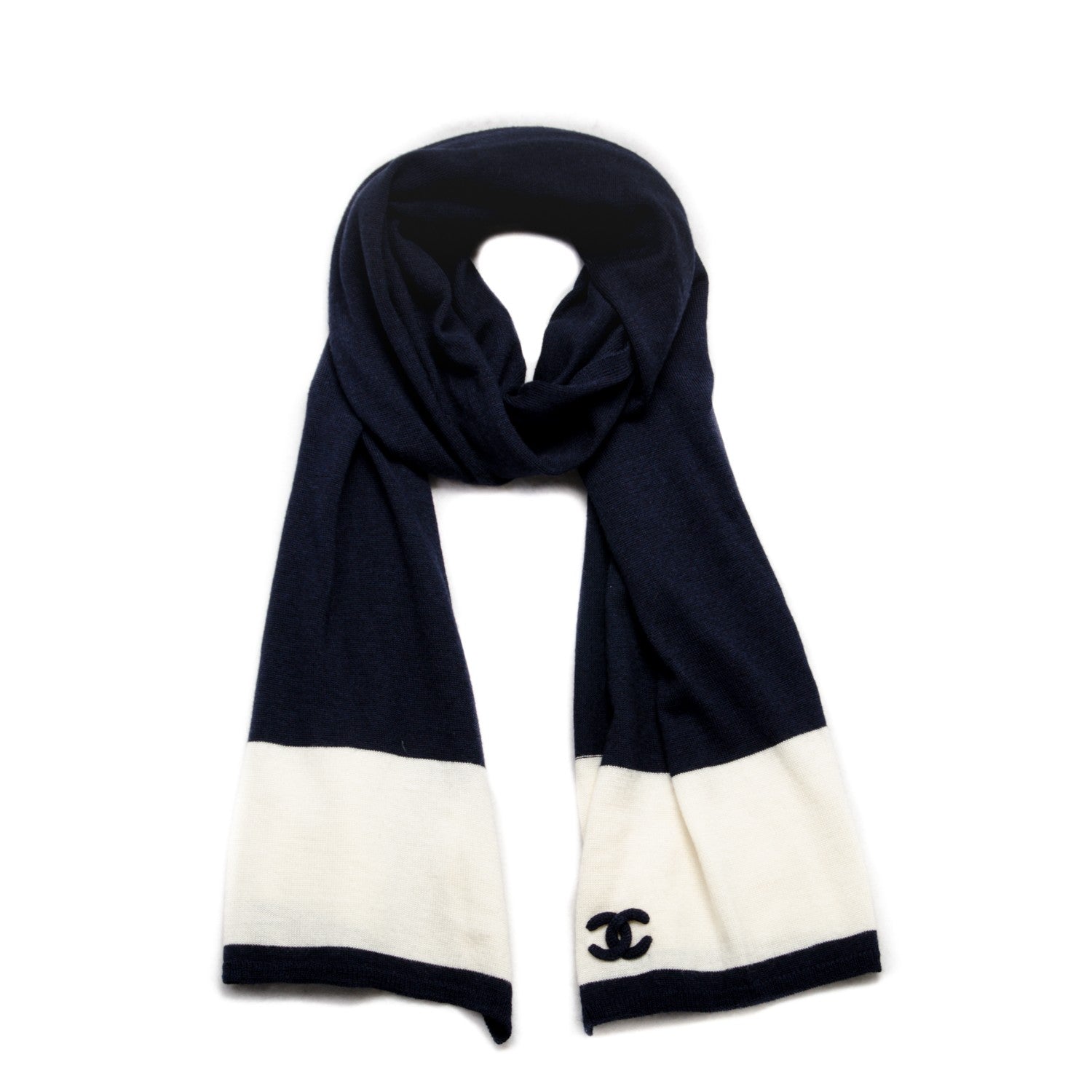 Chanel Cashmere Wool Silk CC Scarf Navy 1 of 4