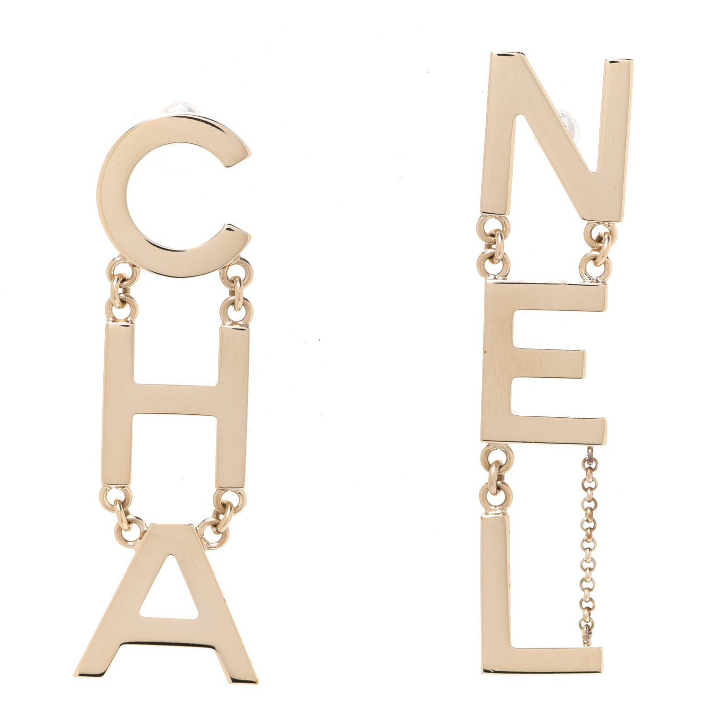 Metal Cha-Nel Logo Drop Earrings Gold